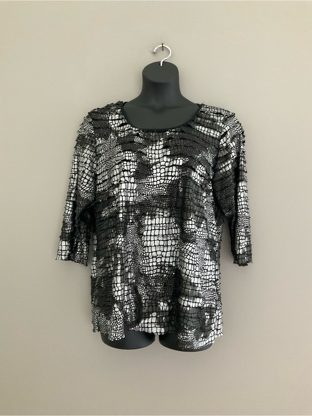 Notations, Black & Silver, Layered Ruffled Blouse.